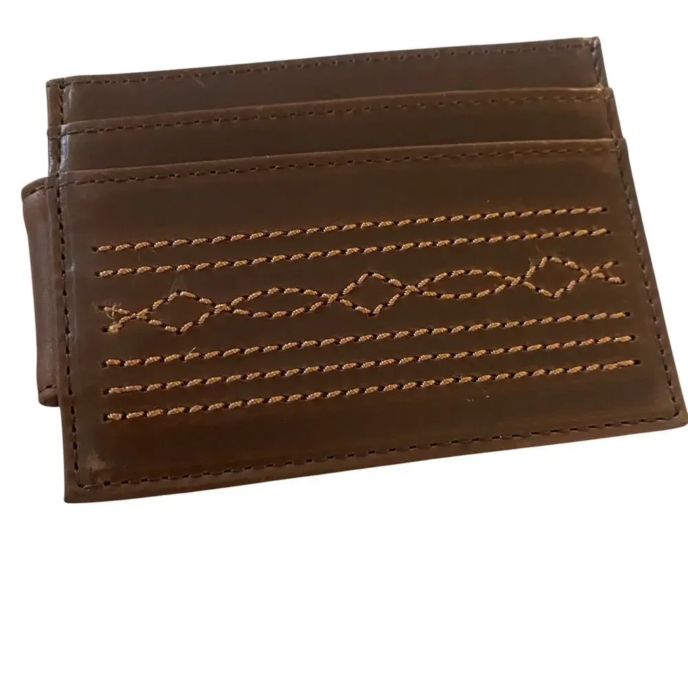 NWT Men’s Justin’s BOOT STITCH CARD WALLET with Money Clip in Brown 22125662M3